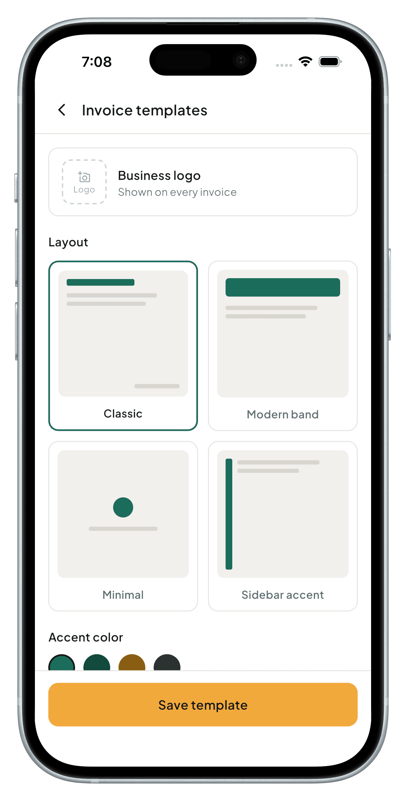 Choosing an invoice template layout