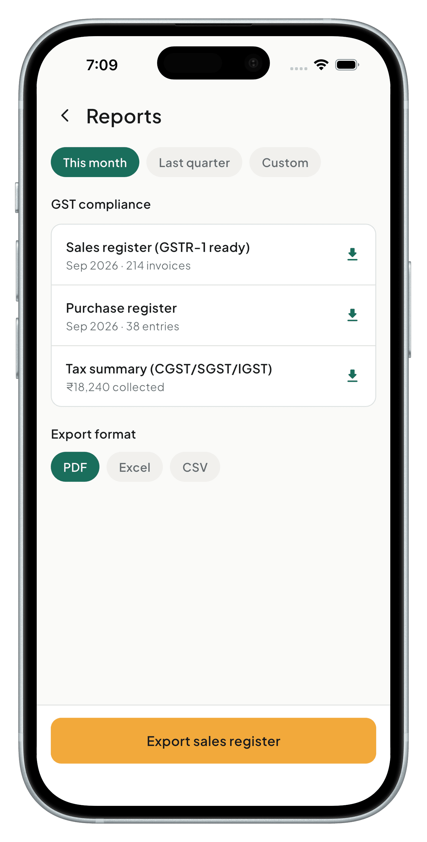Financial and compliance reports screen