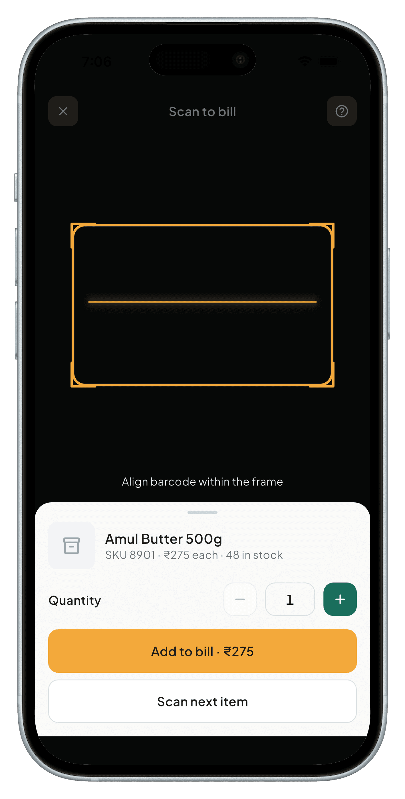 Scanning a barcode to build an invoice